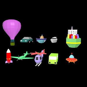 low poly cartoon vehicle collection model