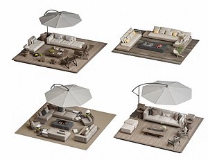 3D Camping Patio Furniture Outdoor sofa Beach Umbrella