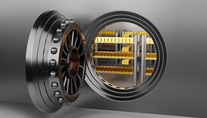 3D Bank Vault room with gold model