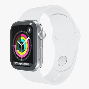 Apple Watc 3 - Silver Aluminium Case with White Sport Band 3D model