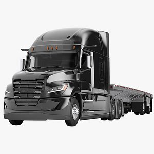 3D model Semi Truck Sleeper Cab Generic Flat Trailer 03