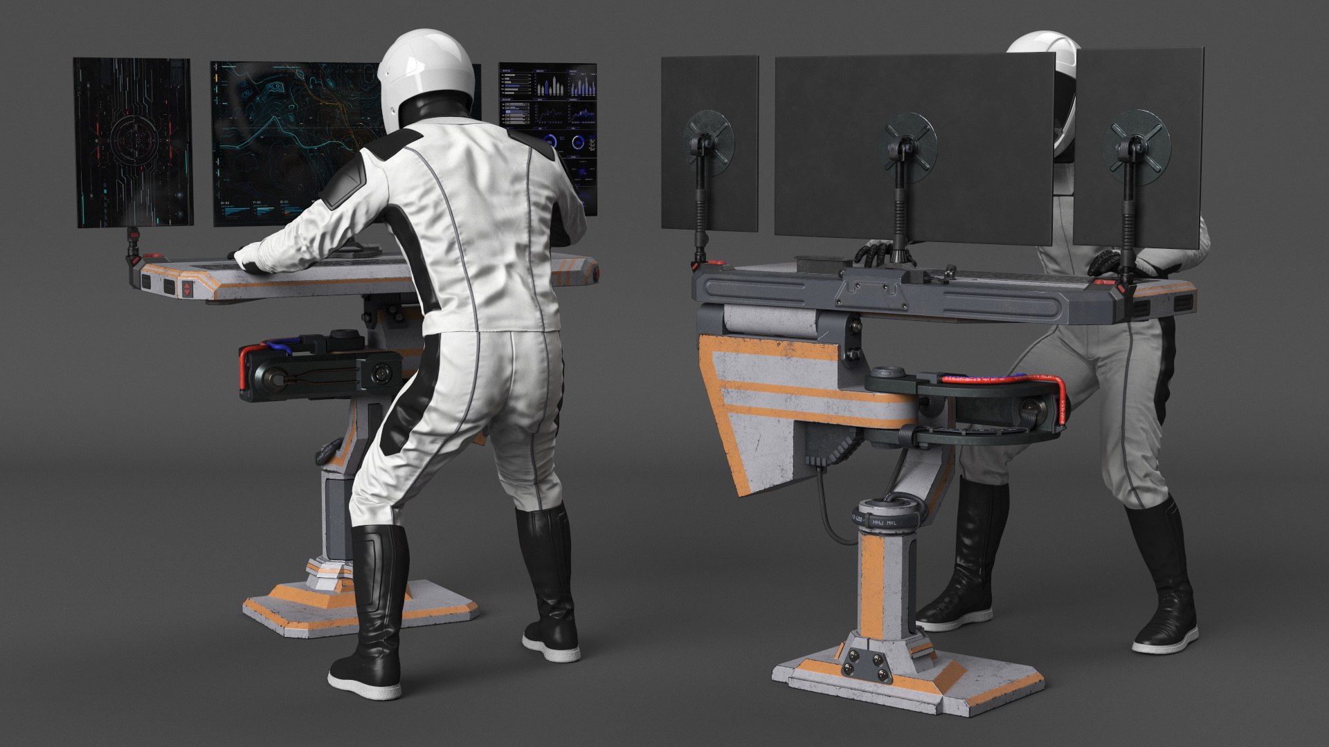 An Astronaut Input Data into Sci-fi Computer model - TurboSquid 2137082