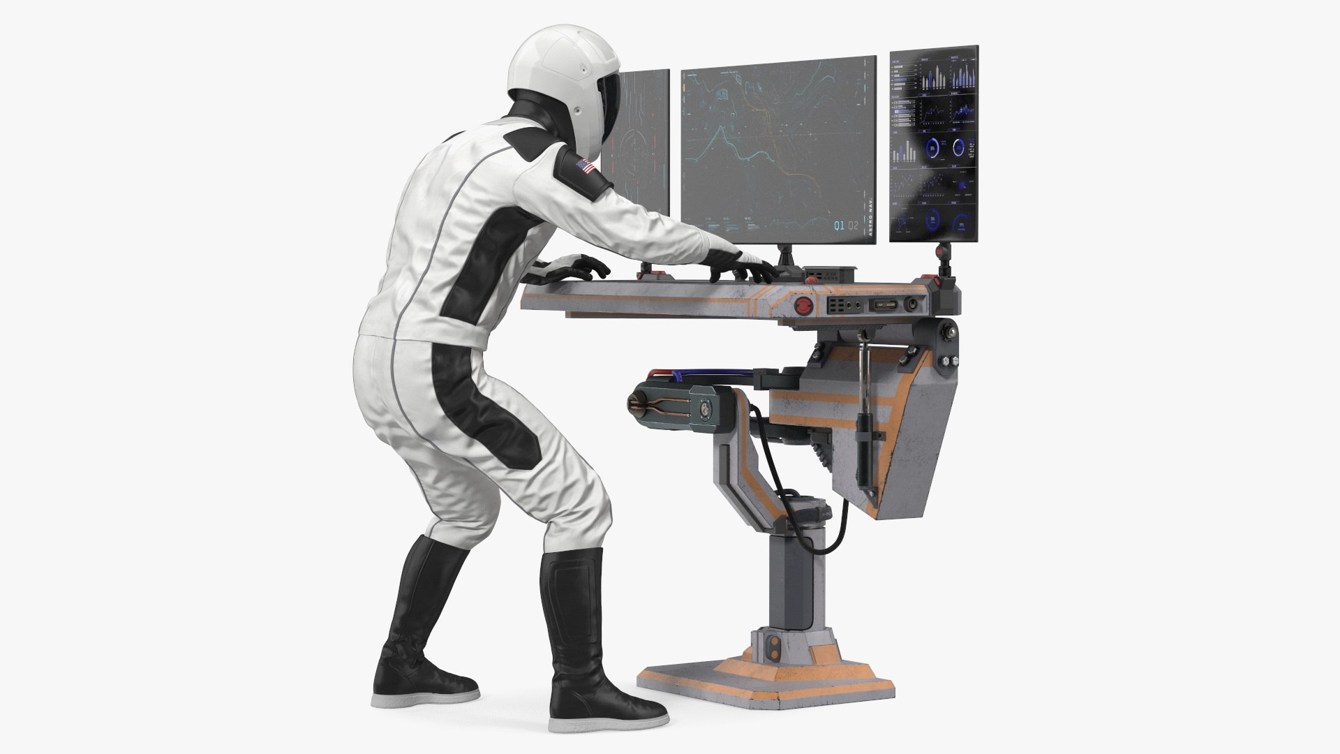 An Astronaut Input Data into Sci-fi Computer