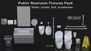 Low-Poly Public Restroom Fixtures Pack 3D model