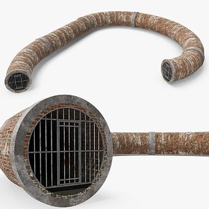 3D Sewer Structure Curved Brick Tunnel with Two Grates Brown Grey Old