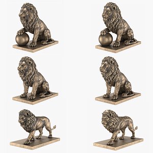 Bronze Lion Statues Bundle Collection 3D model