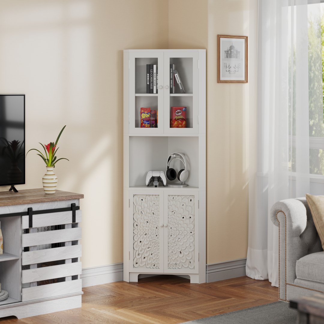 White Tall Storage Cabinet with Glass  Carved Doors  Living Room Display Bookcase model https://p.turbosquid.com/ts-thumb/eH/OW4DRL/AN/5/jpg/1791792941/1920x1080/fit_q87/8eac93644b5fcdbf0a4aa8da934d2dc8947b8e70/5.jpg
