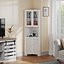 White Tall Storage Cabinet with Glass  Carved Doors  Living Room Display Bookcase
