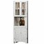 White Tall Storage Cabinet with Glass  Carved Doors  Living Room Display Bookcase