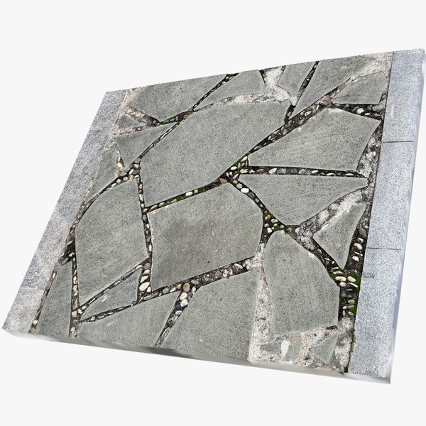 Walkway composed of flat floor tiles and stones 3d scan 3D model ...