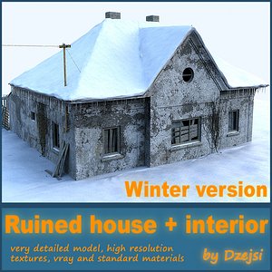 3ds max ruined house interior winter