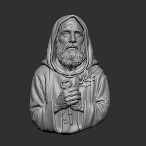 3D digital bust sculpture depicting a Christian monk or saint
