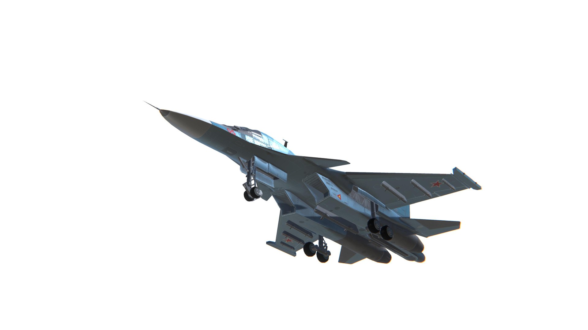 3D SU-34 Fullback Jet Fighter Aircraft Low-poly 3D model https://p.turbosquid.com/ts-thumb/eH/fCzT9a/T6/screenshot82/jpg/1633940890/1920x1080/fit_q87/5356af67ca71fe927c7c281f025147d41cdacf28/screenshot82.jpg