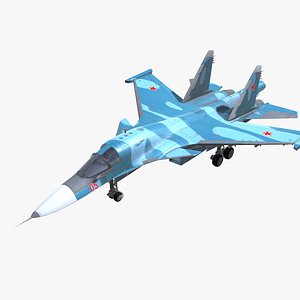 3D SU-34 Fullback Jet Fighter Aircraft Low-poly 3D model