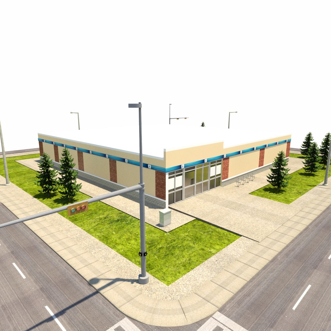 3d Model Large Bank Branch Exterior