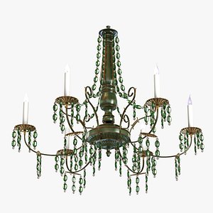 Large Green Crystal Two-Tier Chandelie