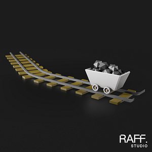 Low Poly Coal Cart and Mine Rail - Optimized Exterior Set