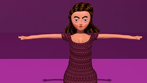 free low poly woman in dress 3