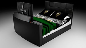 Modern kingsize TV bed -game ready asset Free low-poly 3D model