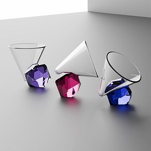 Luxury Diamond-Cut Sake Glass Set - Rhino NURBS
