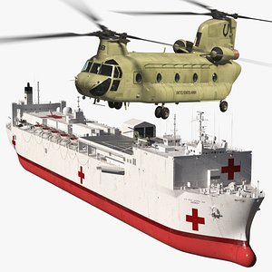 Hospital Ship Mercy with CH47 Chinook Helicopter