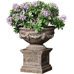 A plant with lilac flowers in a classic garden vase urn planter 3D model