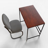 Wooden Computer Desk with Office Chair 3d