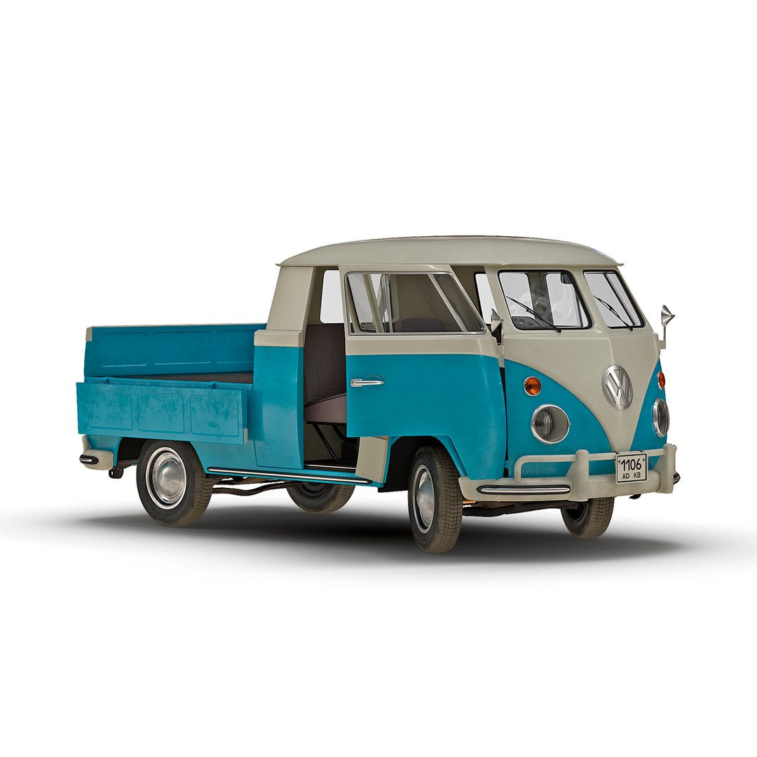 Volkswagen Type 2 Double Cab Pick Up Rigged Blue 2 3D Model 3D model preview