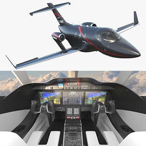 HondaJet Elite II Light Jet Aircraft Black Rigged for Maya