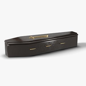 Gothic Ebony Coffin with Brass Cross and Handles - Halloween Horror Prop