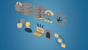 3D model icons data center and hosting