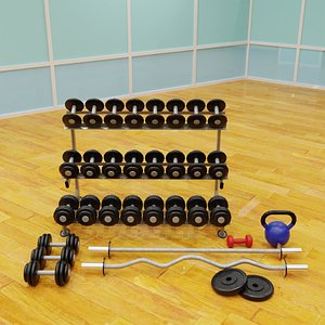 Dumbbell and barbell set 3D