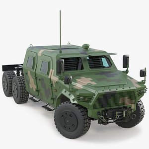 3D Military Chassis Truck with Bare Frame Pixel Rigged for Cinema 4D