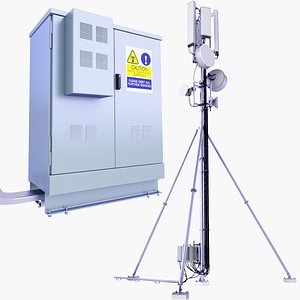 3D model Rooftop Cellular Tower 67 and Base Station Box SET