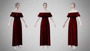 3D Dress 18 Burgundy Velvet