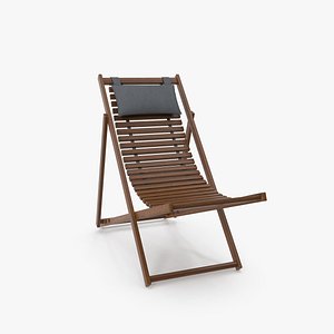 Wood Beach Chair with Dark Pillow 3D
