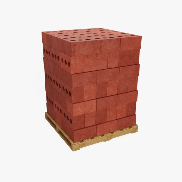 3D model Wooden Pallet with Red Bricks 1