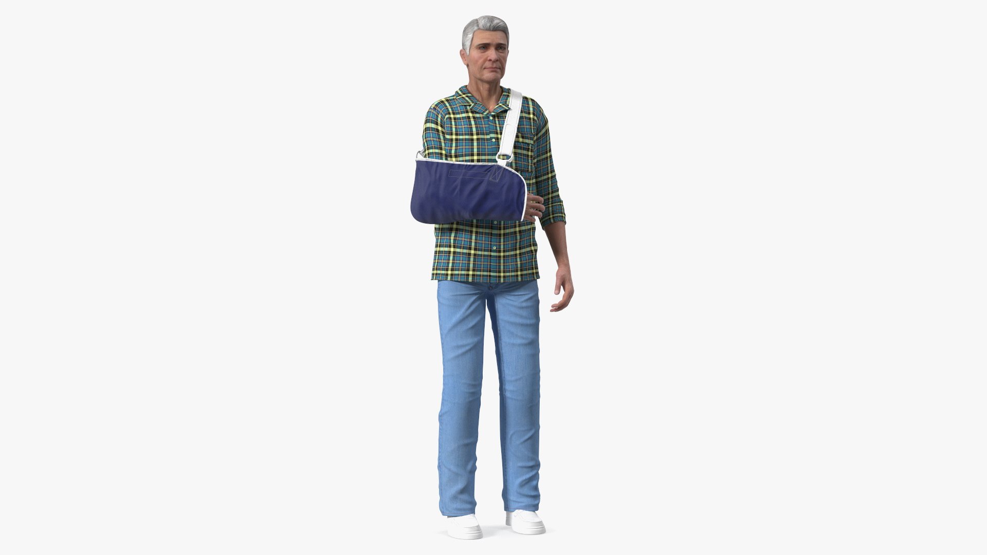 Elderly Man Arm Sling Bandage Hand Blue 3D model preview