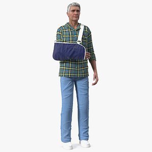 Elderly Man Arm Sling Bandage Hand Blue
