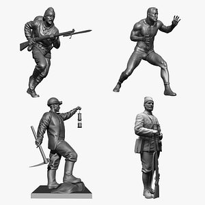 3D model 4 Statues Collection Sculptures Pack