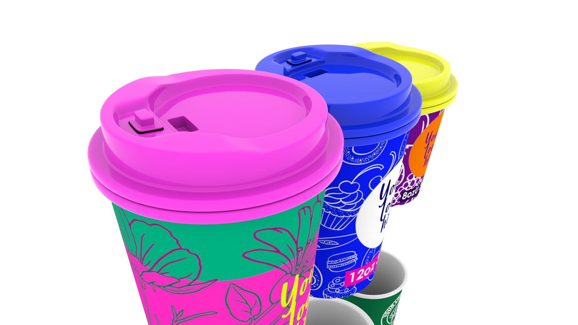 3D Paper Coffee Cup Set With Customize Logo Label Model - TurboSquid ...