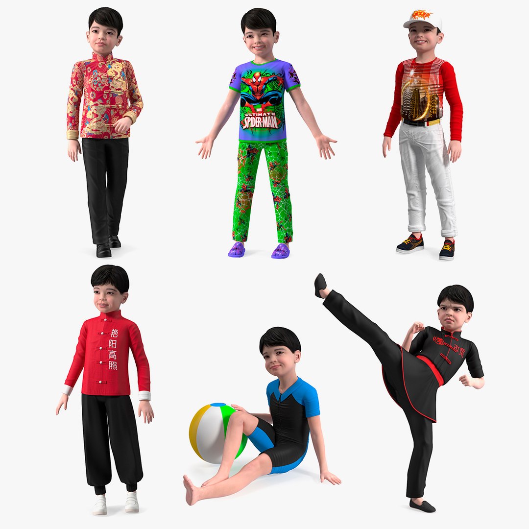 Asian Child Boys Collection 4 3D model preview