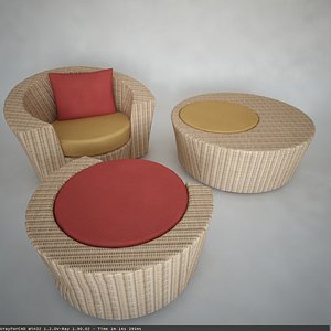Lounge chair, footstool and coffe table.