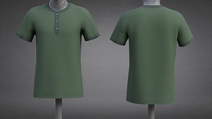Male Short Sleeve Henley Polo Shirt - 3D Low-Poly T-Shirt