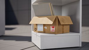 3D White Corner Chipboard Bookshelf with Items model