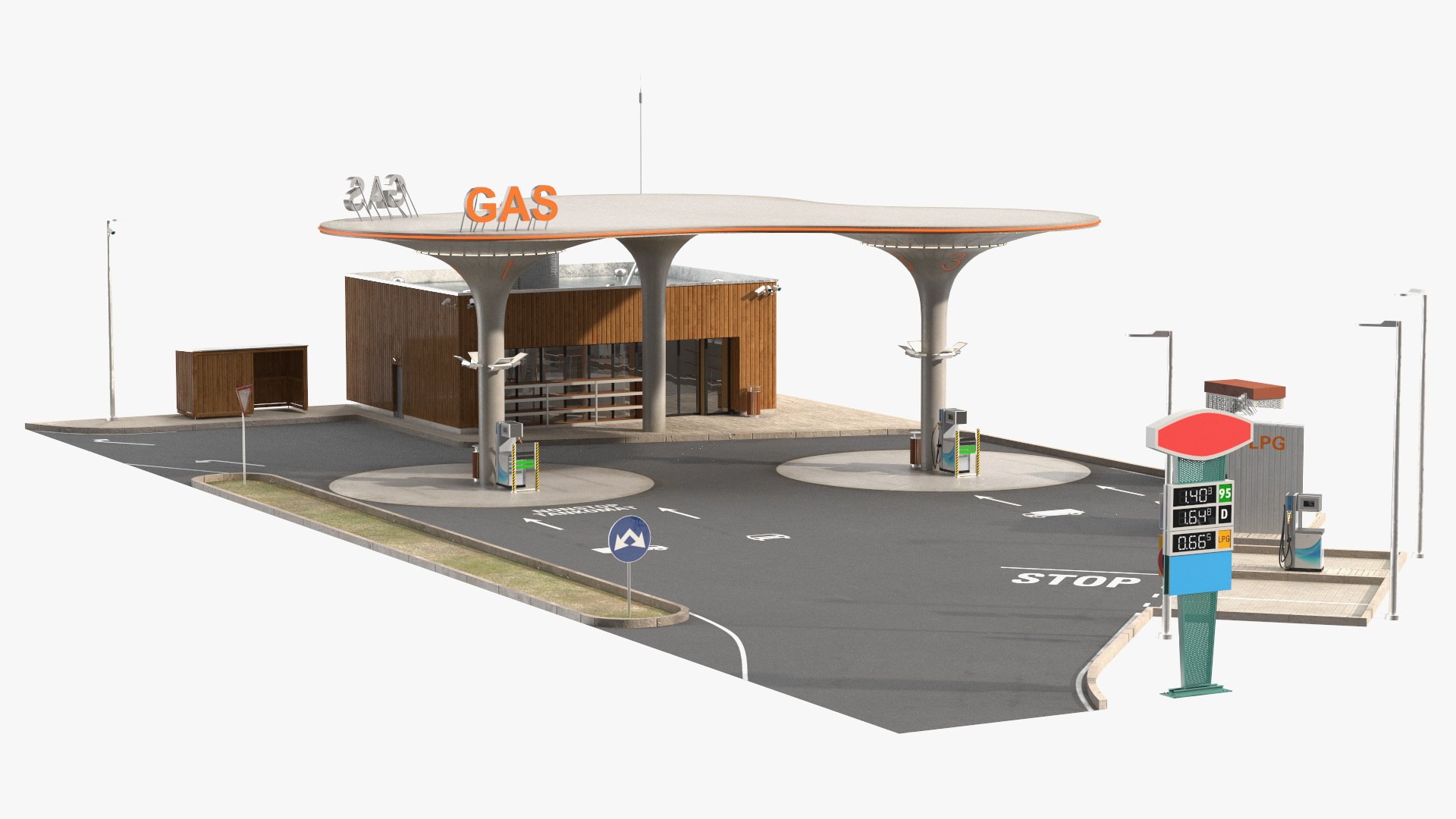 Futuristic Petrol Station 3D model preview