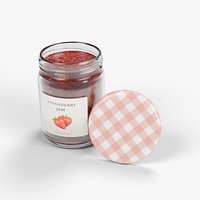 Strawberry Jam Jar with Gingham Lid and Detailed Preserve