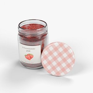 Strawberry Jam Jar with Gingham Lid and Detailed Preserve