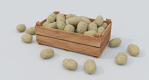 Wooden crate and potatoes 3D