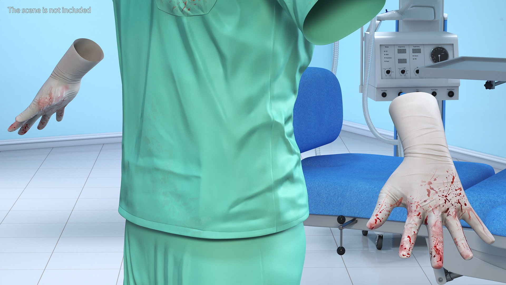 Blue Emergency Surgeon Costume Scrubs Blood Stained 3D model
